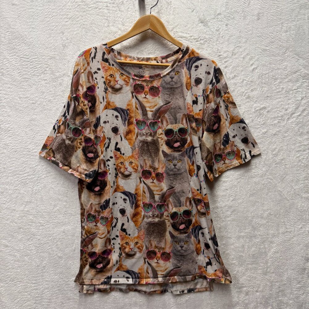 Secret Treasures Sleepwear Shirt Womens‎ L-XL Multicolor Dogs & Cats Sunglasses